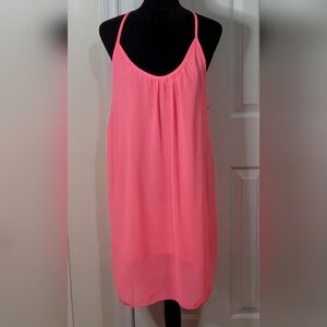 Vibrant Women's Sheer Overlay Lined Fishnet Back Swim Beach Coverup Bright Pink